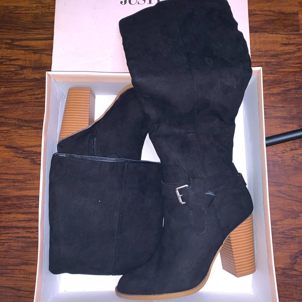 Black wood heel boots- JUST FAB SHOES